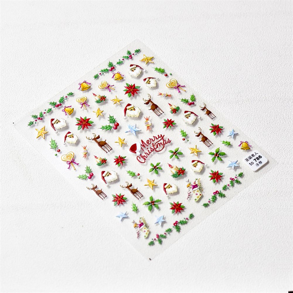 Mxbeauty Stiker Kuku Motif Kartun Snowman / Santa Claus / Natal 5d Untuk Dekorasi Nail Art / Manicure Diy