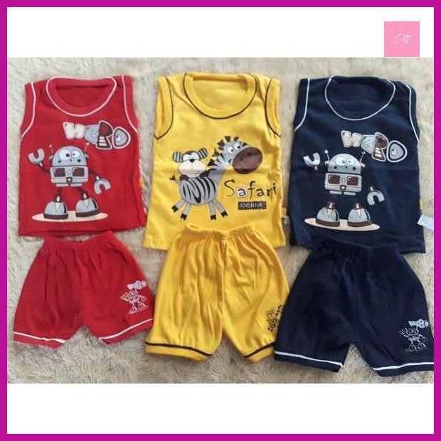 Baju Bayi Setelan Kutung Gondil Enrica Motif Bahan Katun Lembut Usia 3-12 Bulan