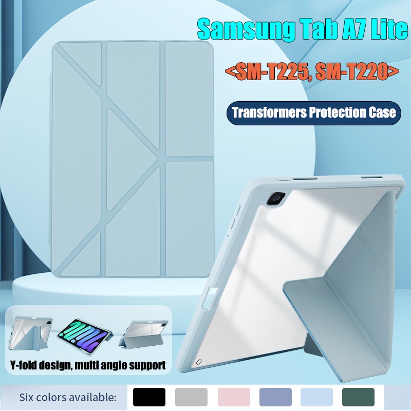 Untuk Samsung Galaxy Tab A7 Lite 8.7&quot; 2021 Casing SM-T225 SM-T220 T220 T225 Fashion Ujung Tinggi Akrilik Bening Multi Lipat Y-Bracket Transformers Stand Tablet Flip Case Penutup Pelindung