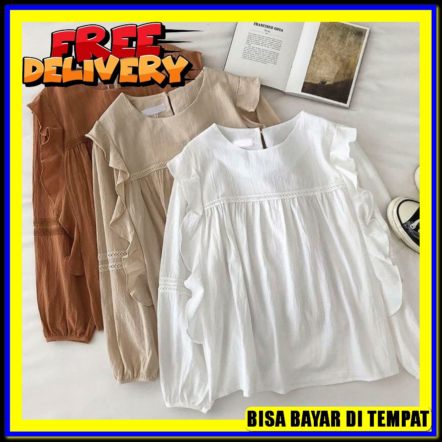 Linford - Zec Ootd Wanita Blouse Gaeul / Mandevilla Crop Top / Atasan Crop Top Lengan Panjang / Baju