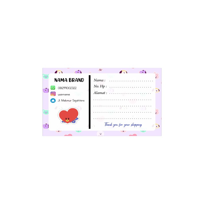 

READY!! BT21 TATA LABEL PENGIRIMAN 10x6,5 CM 21 PCS SP08