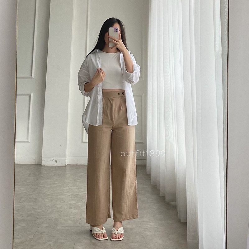 Kulot Linen Import Highwaist wanita Cullote Pants Wide Leg Cullotes Celana Kulot Cewek Cewe Terbaru 2022 Terlaris