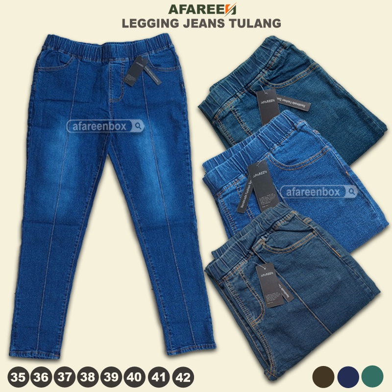 AFAREEN - Celana Jeans Tulang Wanita Jumbo Legging Jeans Tulang Front Line Garis Depan 35-42