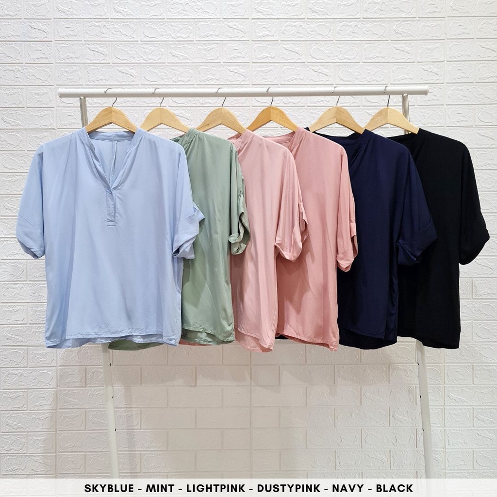 4515 aucklan button blouse kerja atasan polos wanita