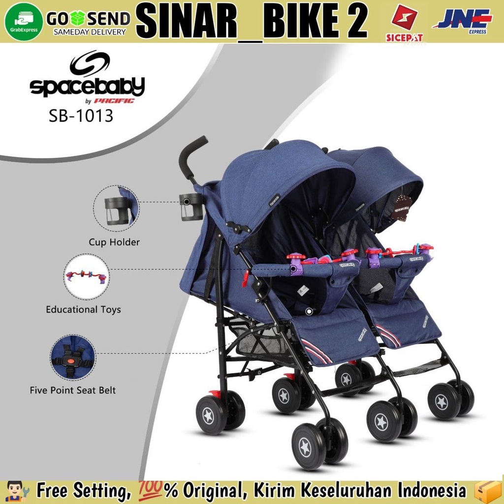 Baby Stroller SPACEBABY SB 1013 Twins Kembar Kereta Dorong Anak Bayi Kanopi Rem Roda Enam