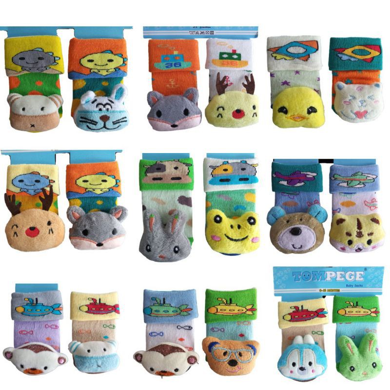 Tompege Kaos Kaki Bayi Motif Kepala Boneka 2pcs / Kaos Kaki Bayi