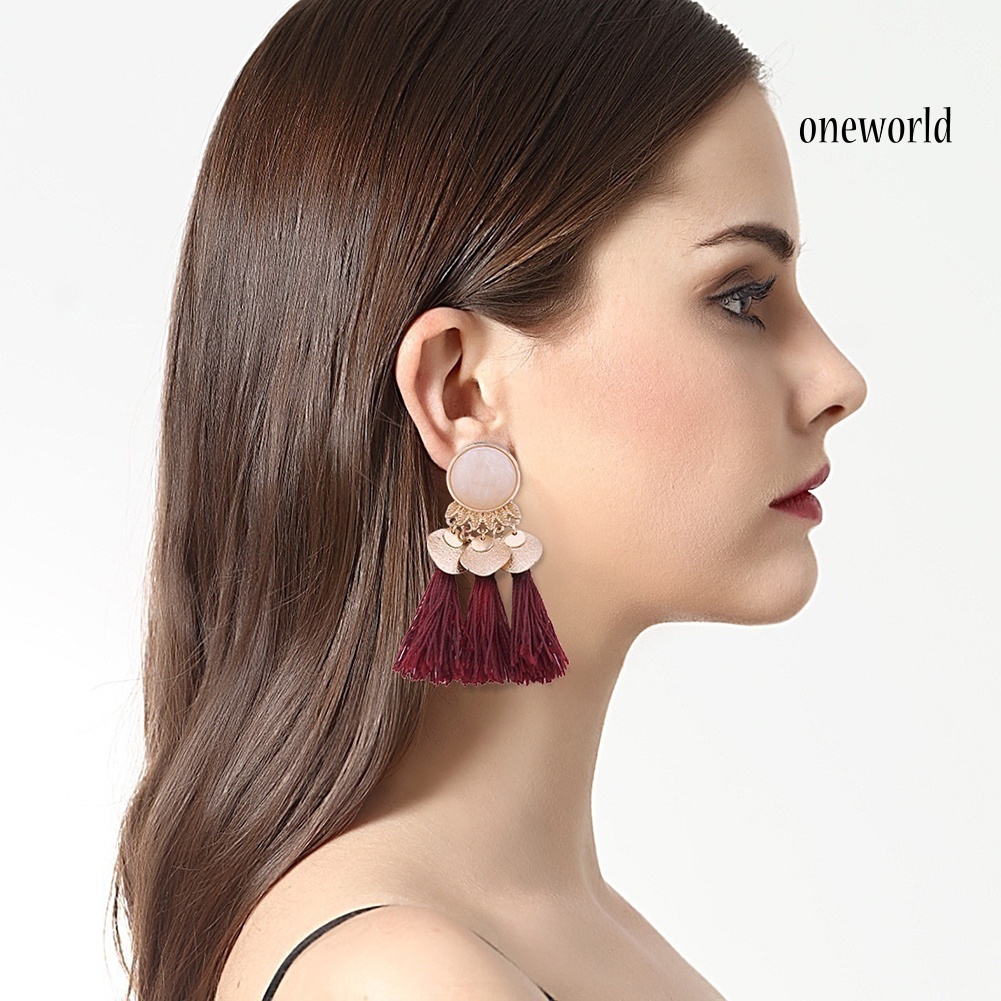 OW@ 1Pair Women Bohemian Tassels Sequins Ear Stud Dangle Earrings Banquet Jewelry