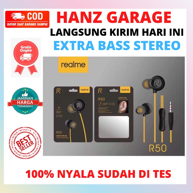 Headset handsfree Earphone HF Realme RMA101 R50 R40 R24 R88 C2 C3 C 12 C15 Buds 2 extra Bass