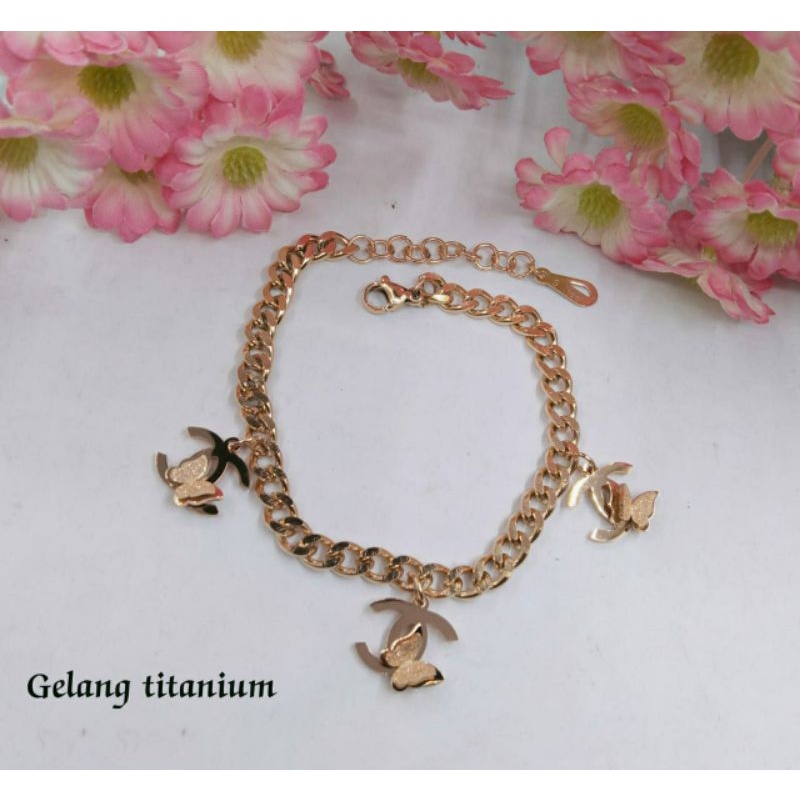 Fourfashion Gelang Titanium Motif Chenel Kupu Rosegold Premium S172