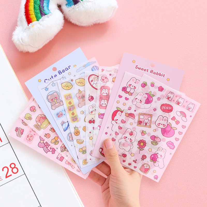 4 Lembar Stiker Kertasselotip Washi Gambar Kartun Hewan Untuk Dekorasi Diary Diy