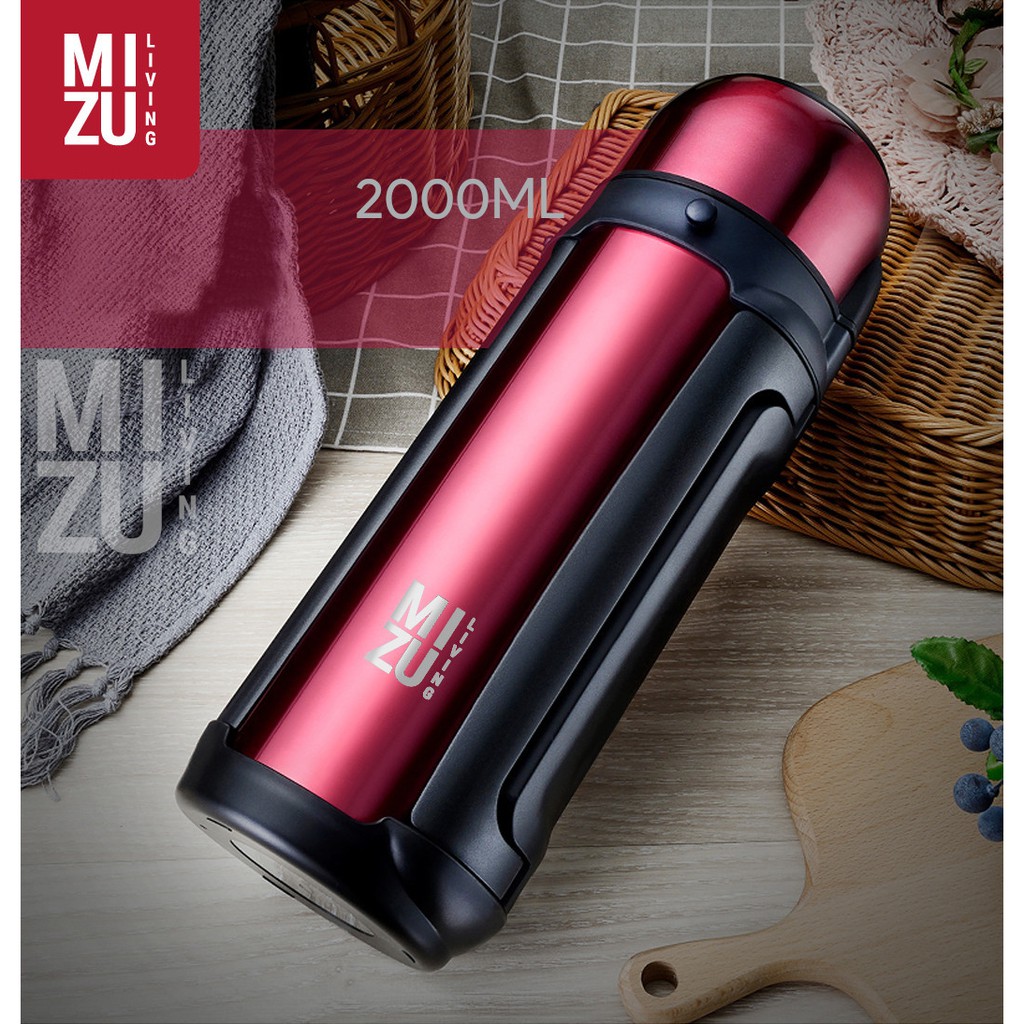 MIZU EXPEDITION 1500ml 2000ml Vacuum Thermos Bottle TAHAN 48 JAM Termos Botol Air Panas Air Es-2000ml RED