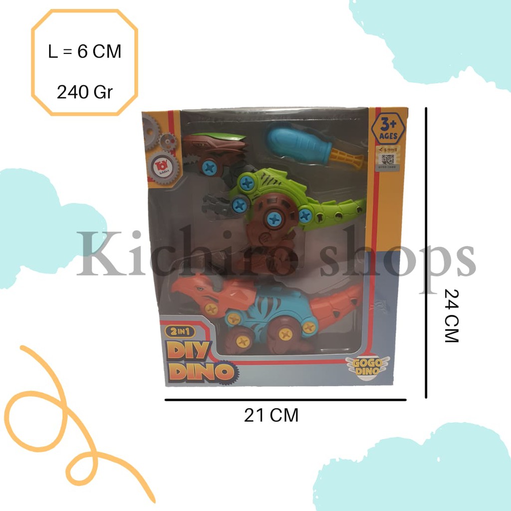 DIY Dino 2in1 Toy Addict Mainan Bongkar Pasang Dinosaurus - Kichiro Shops