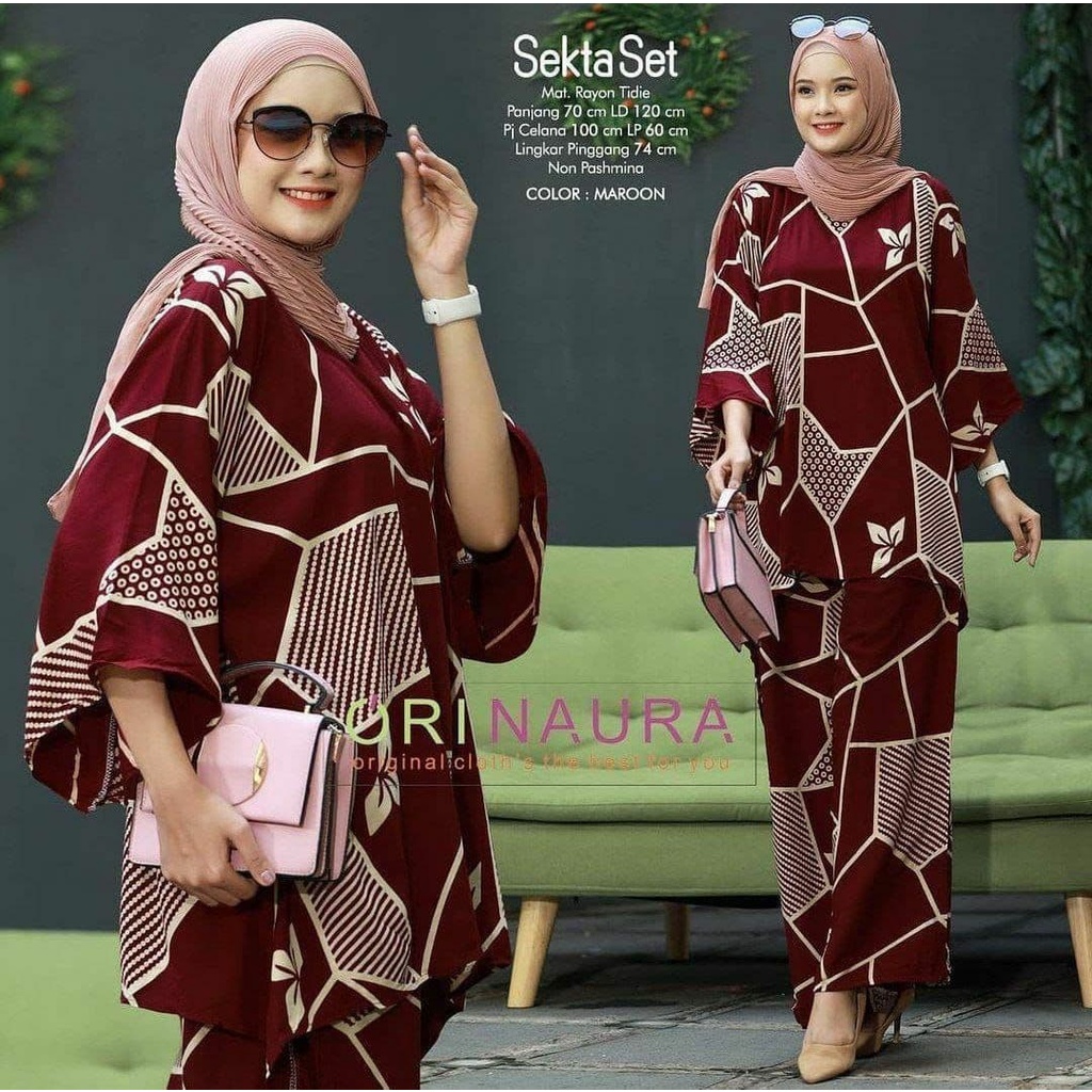 One Set Jumbo Waka Waka SEKTA Setelan Wanita Rayon Premium  Set Celana Panjang Tie Dye Kekinian