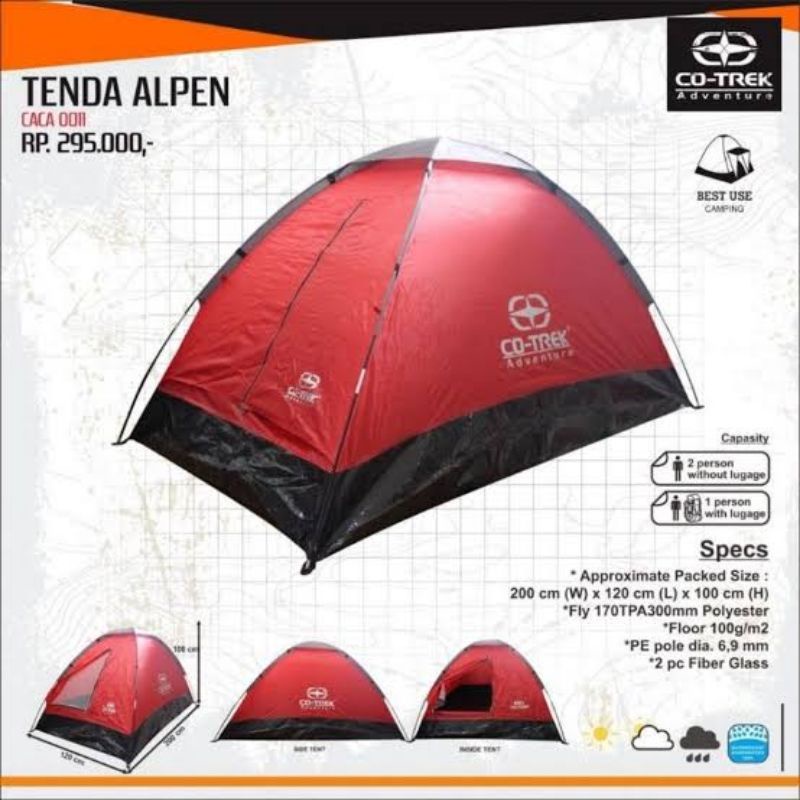Tenda Cotrek Alpen Single Layer | Tenda Camping 2 orang dome 2p