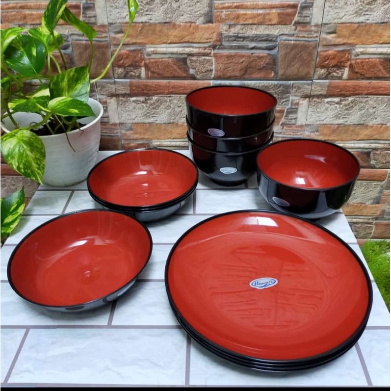 READY Piring Makan Mangkok Plastik Cantik Ala Jepang Hawaii ORI piring set isi 12 pcs Tebal kokoh be