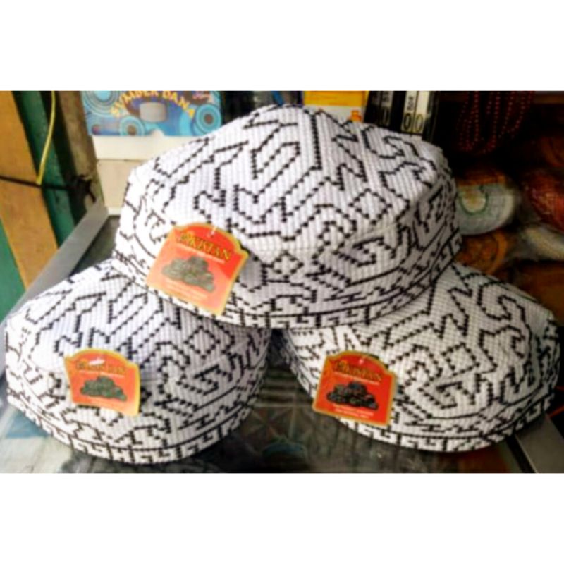 Kopyah Pakistan Strimin Motif Putih Peci / Topi Muslim Pria & Anak