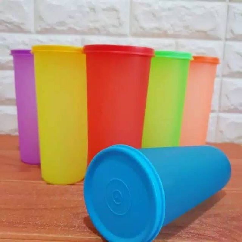 Gelas Tumbler 475ml | Botol Minum + Tutup Rapat Anti Bocor | Wadah Bekal Minuman Plastik Warna Warni Tebal