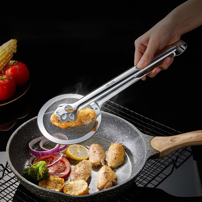 2 in 1 Klip Saringan Minyak Goreng Makanan BBQ Bahan Stainless Steel Untuk Dapur