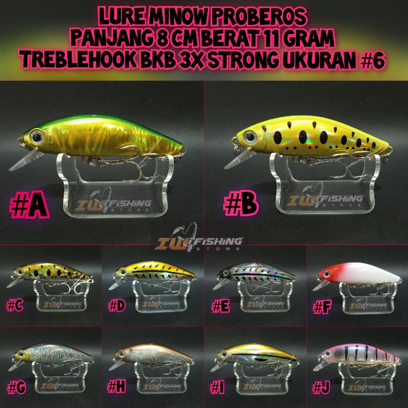 lure minow minnow 8 cm 11 gram sinking proberos (bkb hook) umpan pancing casting IWFISHING
