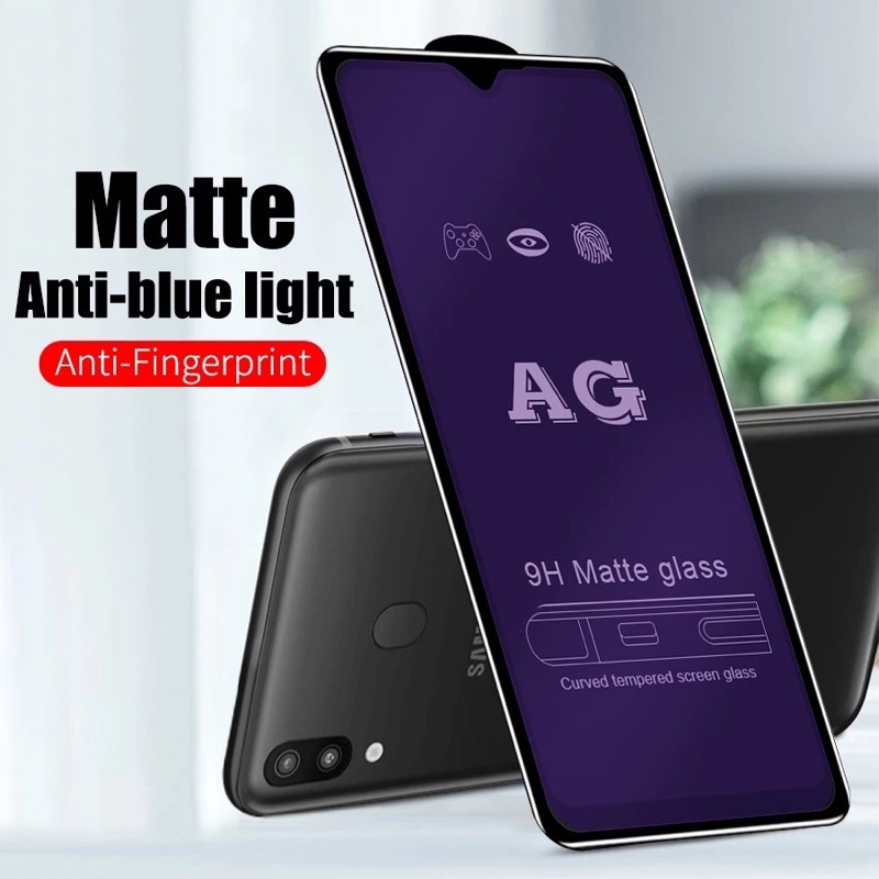 SAMSUNG A04S A04E A04 A01 CORE A02 A02S A03 CORE A03S A10 A10S A20 A20S A30 A30S A50 A50S A70 A70S A80 A90 TEMPERED GLASS FULL AG ANTI MINYAK FINGERPRINT BLUE MATTE RAY LIGHT