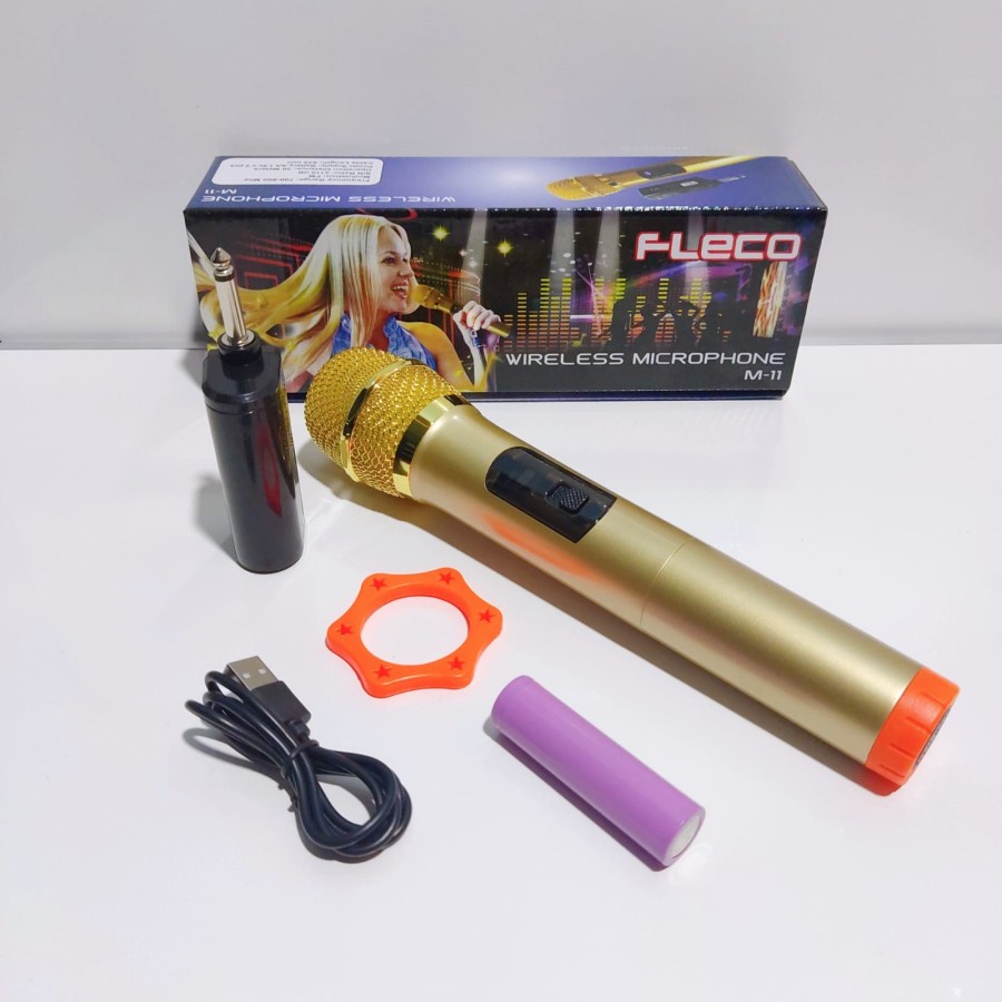 Microphone FLECO M-11 Mic wireless Karaoke Single Tanpa Kabel Ori