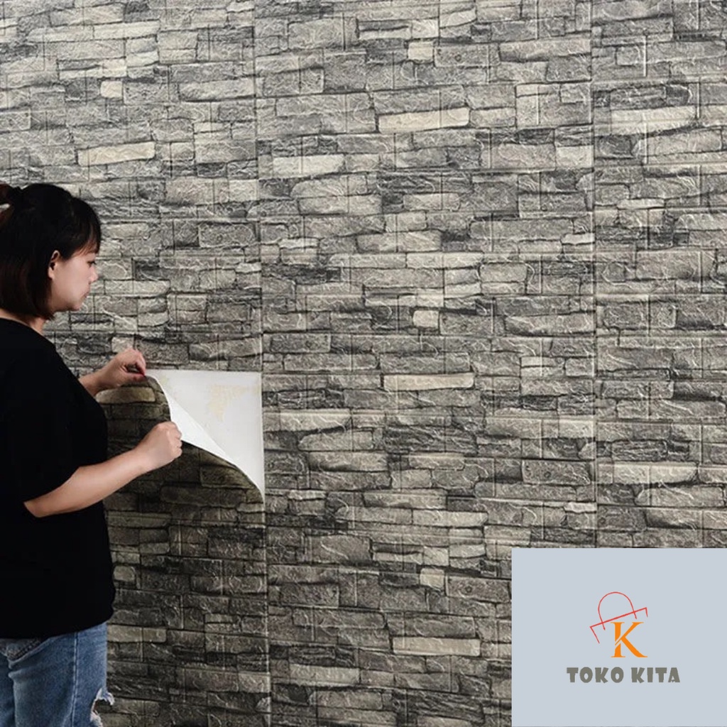 Wallpaper 3D Foam Motif Batu Bata Mural / Corak , Polos, Anak 70X77 Wall Sticker Interior Tebal 3mm-1