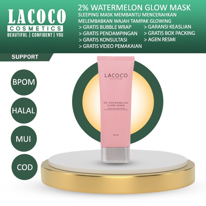 Lacoco Watermelon Glow Mask Malam Sleeping Mask Pencarah Wajah Mengecilkan Pori mMlembabkan Mencerahkan