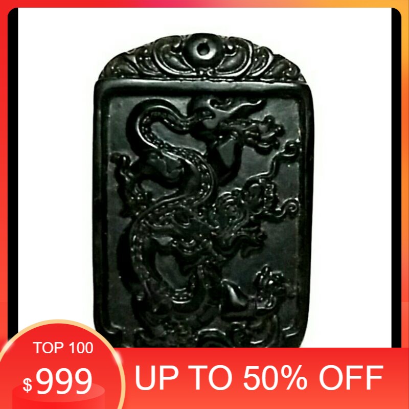 BATU BLACK JADE NATURAL LIONTIN UKIR DRAGON