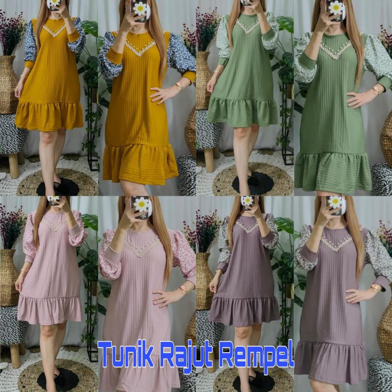 TUNIK RAJUT IMPORT REMPEL BAWAH APLIKASI RENDA V / TUNIK RAJUT KOMBI MONALISA