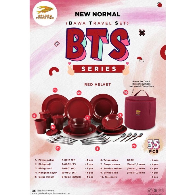 =+=+=+] Melamin Set Piring melamin Gelas melamin BTS Series Bawa Travel Set