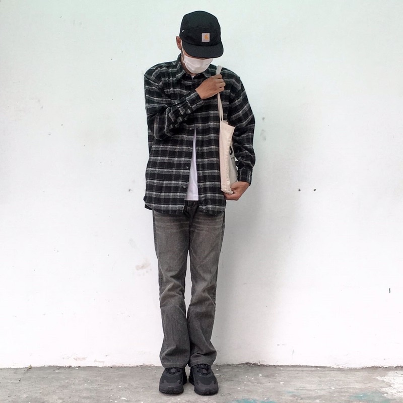 Kemeja outer flannel bahan wool, bahan tebal, motif vintage