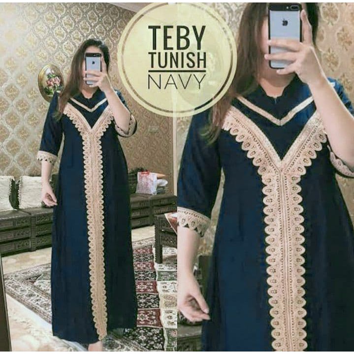 Daster Arab Renda teby Jumbo Busui Resleting Rayon Arabian-BIRU