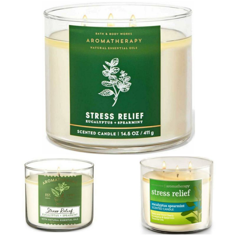 ON SALE!❤BATH &amp; BODY WORKS BBW AROMATHERAPHY STRESS RELIEF  EUCALYPTUS SPEARMINT 3 WICK CANDLE 411 g