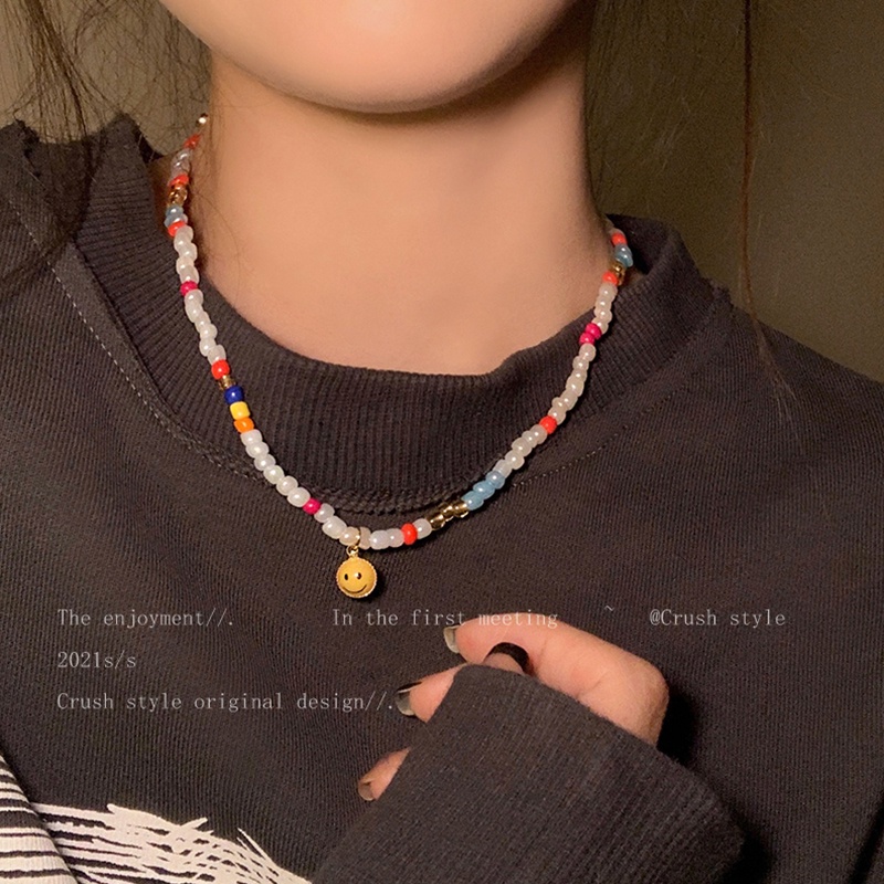 Kalung Rantai Clavicle Handmade Dengan Liontin Smiley Face Untuk Wanita