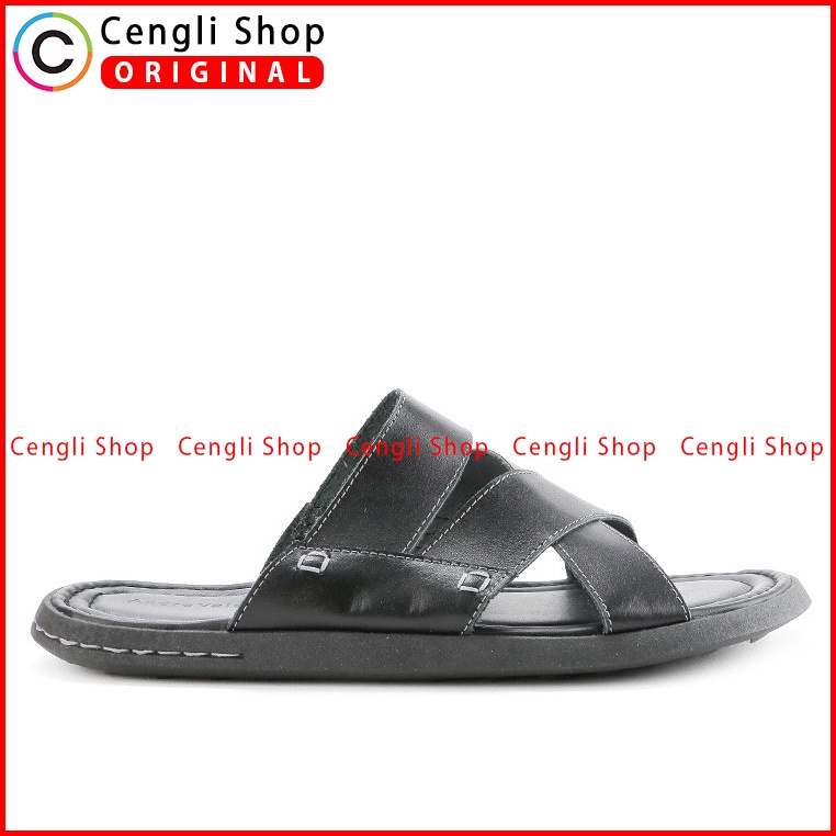 SANDAL SLIDE KULIT ANDRE VALENTINO PRIA ORIGINAL CASUAL HITAM AVM19