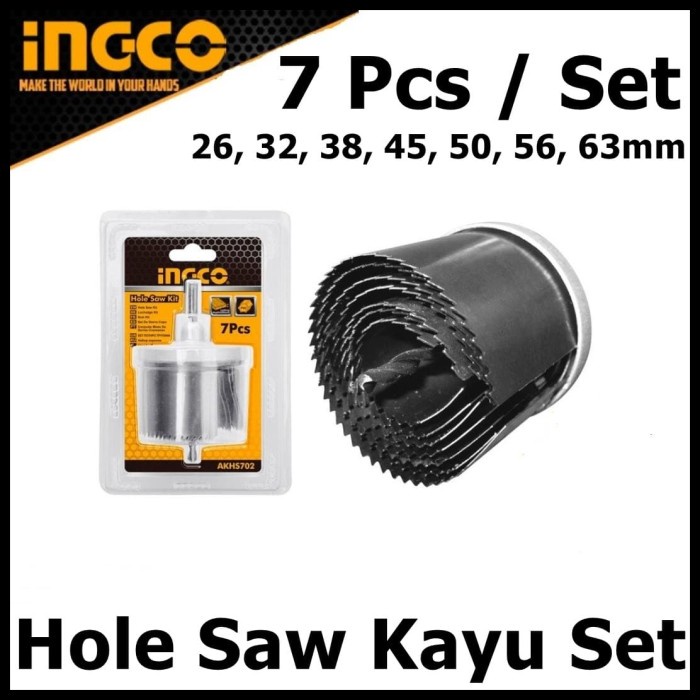 Hole Saw Kayu PVC Set INGCO AKHS702 Wood 7 Pcs