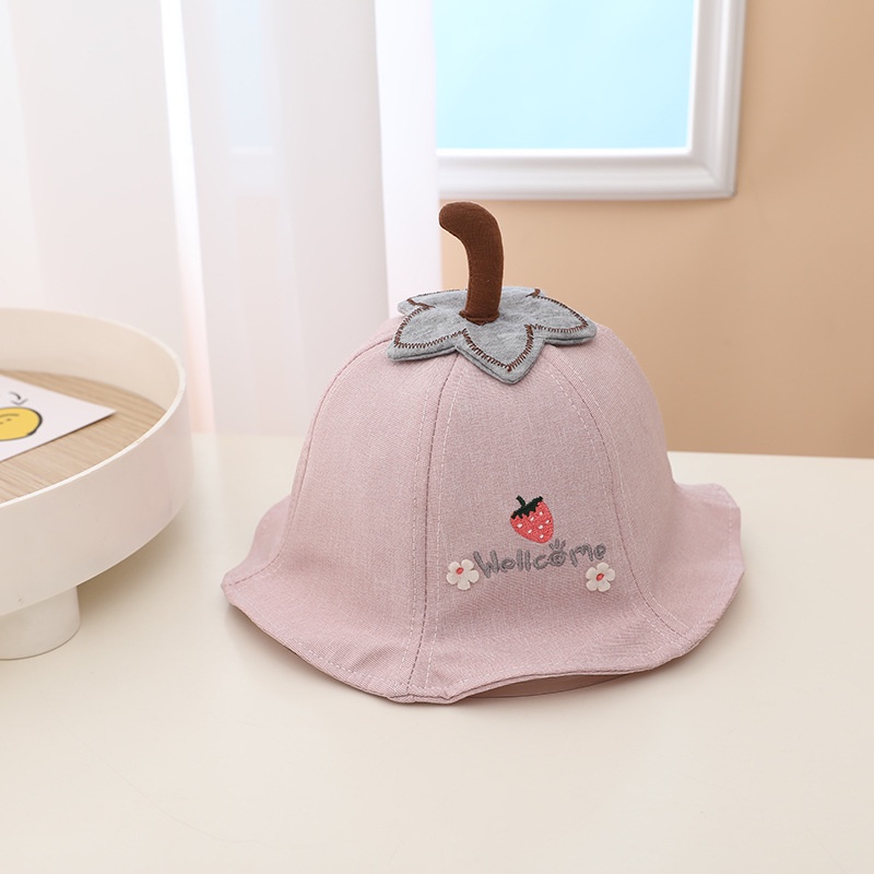 Halomam - Bucket Hat Strawberry ( Topi Bucket Bayi / Topi Bucket Anak Motif )-Pink