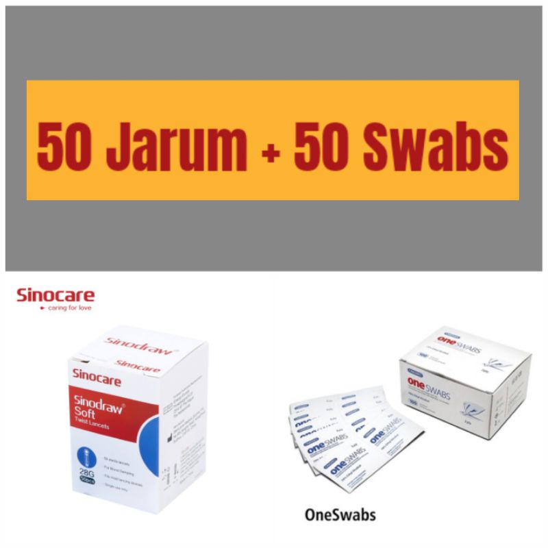 100 Jarum Lancet Sinocare + 100 Alcohol Swabs Onemed