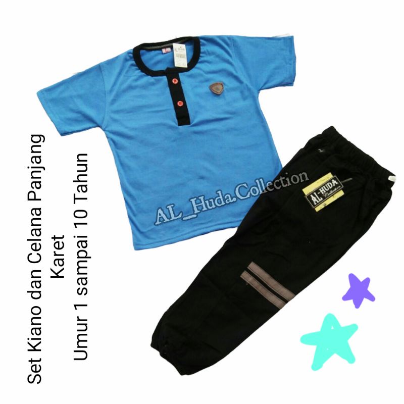 Setelan Anak Laki Laki Kaos Kiano Celana Jogger Chinos, Set Baju Anak Usia/Umur 1 2 3 4 5 6 7 8 9 10