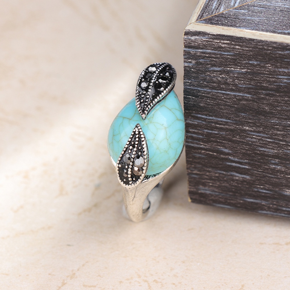 Hu Hu Hu Hu Hu Alat Bantu Pasang Kacamata♡ Set Antingkalungcincin Leaverback Vintage Desain Daun Hias Turquoise Imitasi Untuk Wanita