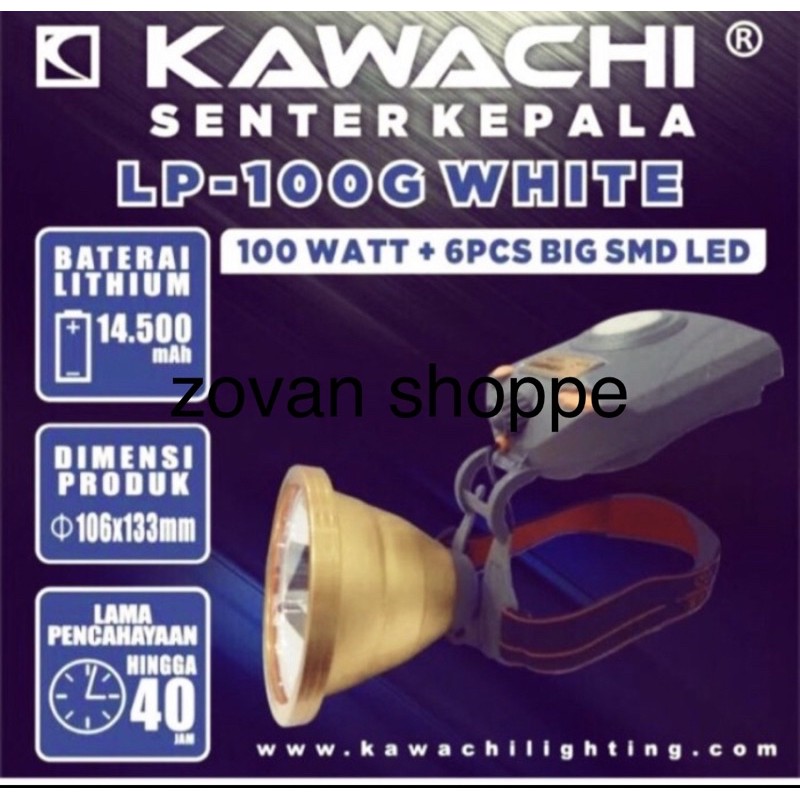 Senter Kepala KAWACHI 100 Watt LED LP-100G Cahaya Putih/Headlamp Kawachi Jumbo Super Terang