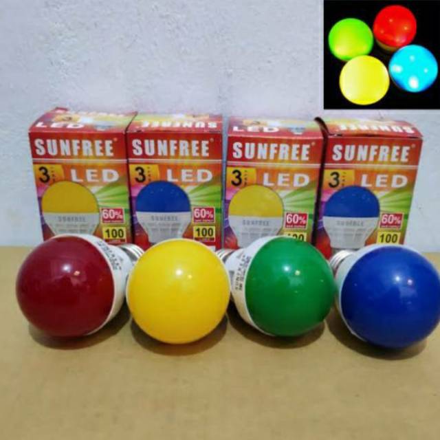 Lampu / Bolam Led Warna 3w MYVO / SUNFREE / Lampu Bolam Tidur Biru / Hijau / Kuning