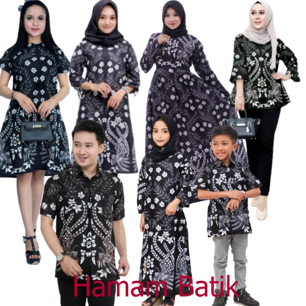 Couple Batik Motif Emprit Abu M L XL XXL Jumbo Katun Blus Tunik Dress Cardigan Gamis Kembar Ibu Anak