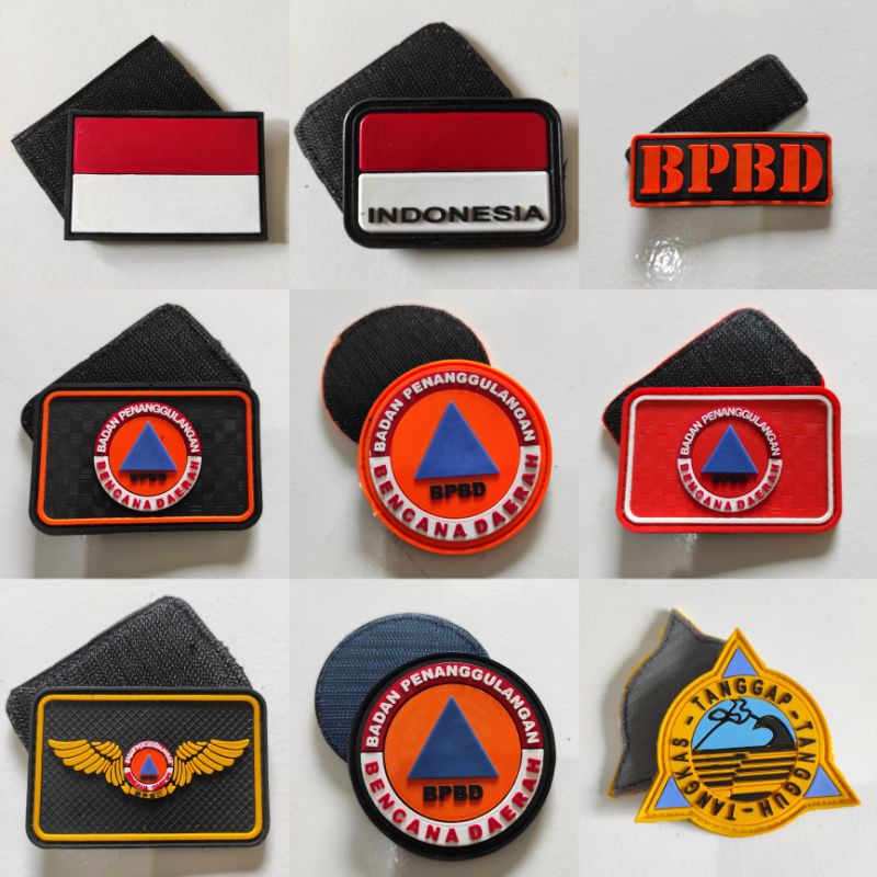 patch rubber logo BPBD/BNPB/TIMSAR/BASARNAS/TAGANA/RESCUE/TEMPELAN EMBLEM KARET VELCRO