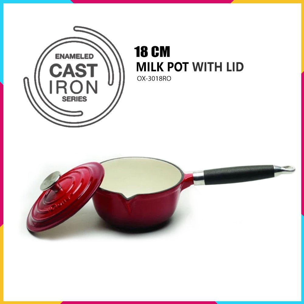 Panci Oxone Sauce Pan Milk Pot with Lid OX-3018RO Enameled Cast Iron