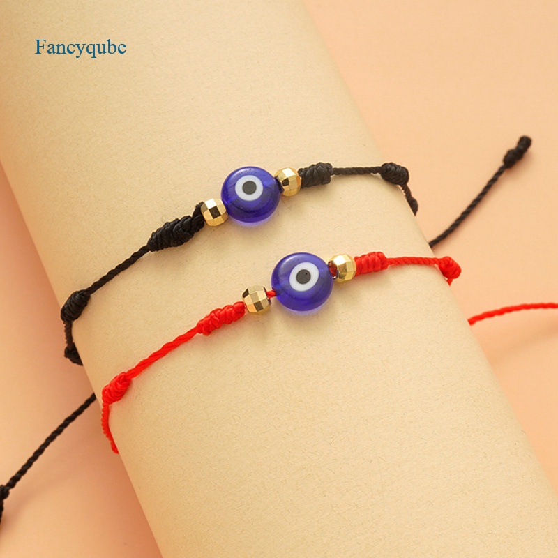 Fancyqube 2pcs / Set Gelang Jimat Tali Merah 7 Simpul Mata Iblis Dapat Disesuaikan Untuk Pria Dan Wanita