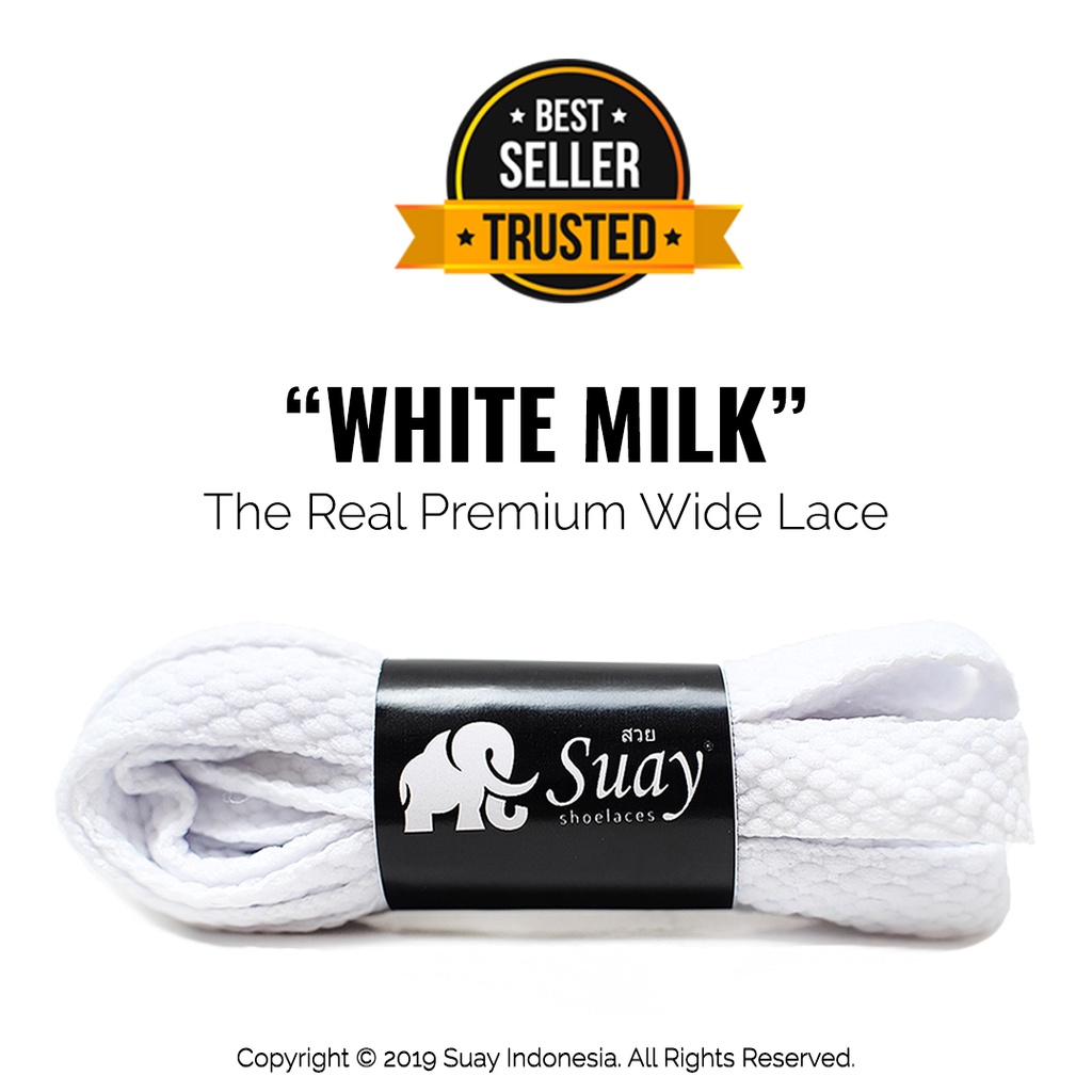 Tali Sepatu Gepeng Lebar Putih (Wide) Premium Shoelace White Milk Surabaya