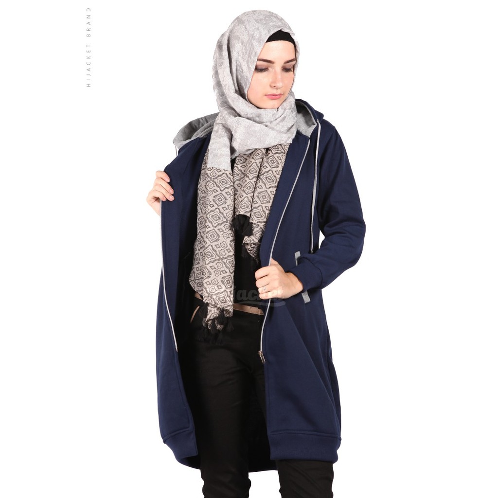 Jaket Muslimah Panjang Syar'i Hijacket Navy x Grey