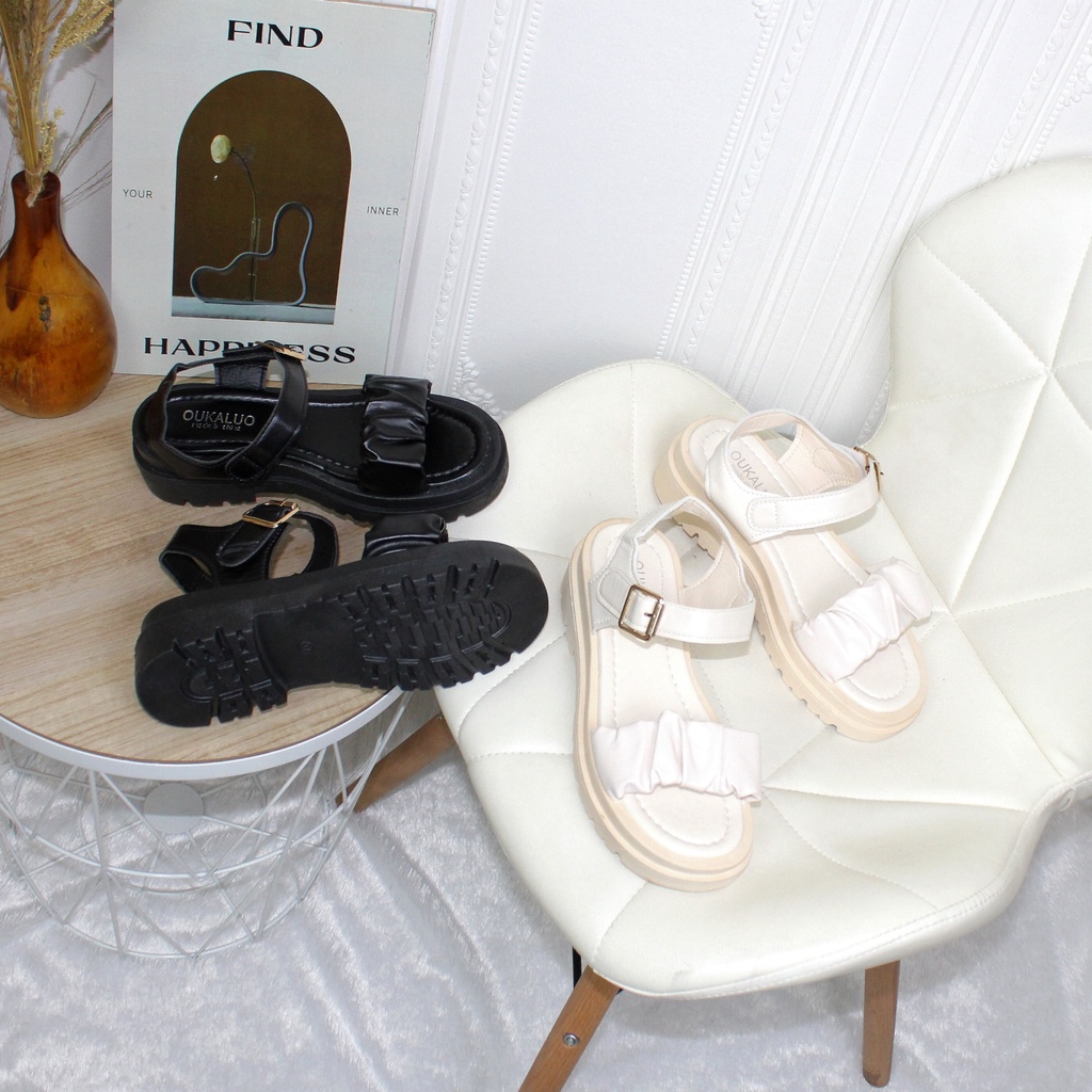 Free Box Sandal Wanita Termurah  Sandal Wanita Terlaris  Sandal Korea NS0505 Sepatu Sandal Wedges Wanita Import