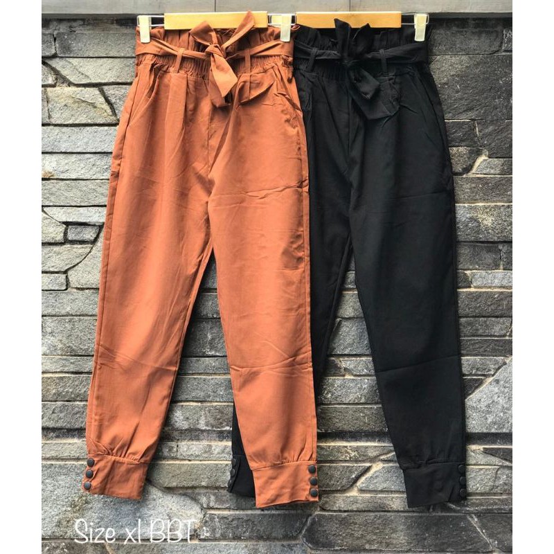 celana fashion wanita a&k strech pants with belt strap